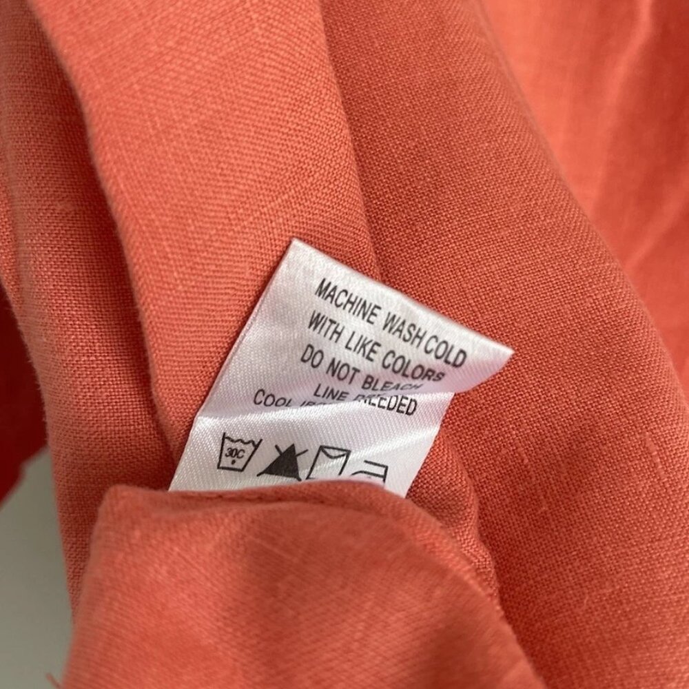 Tyler Boe Coral Orange 100% Linen 3/4 Sleeve Dress Women's - Picture 7 of 8